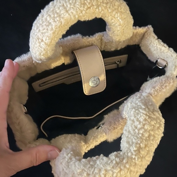 BCBGeneration Beige Patchwork Faux Fur Mixed Media Boxed Satchel Small Tote - Picture 4 of 11